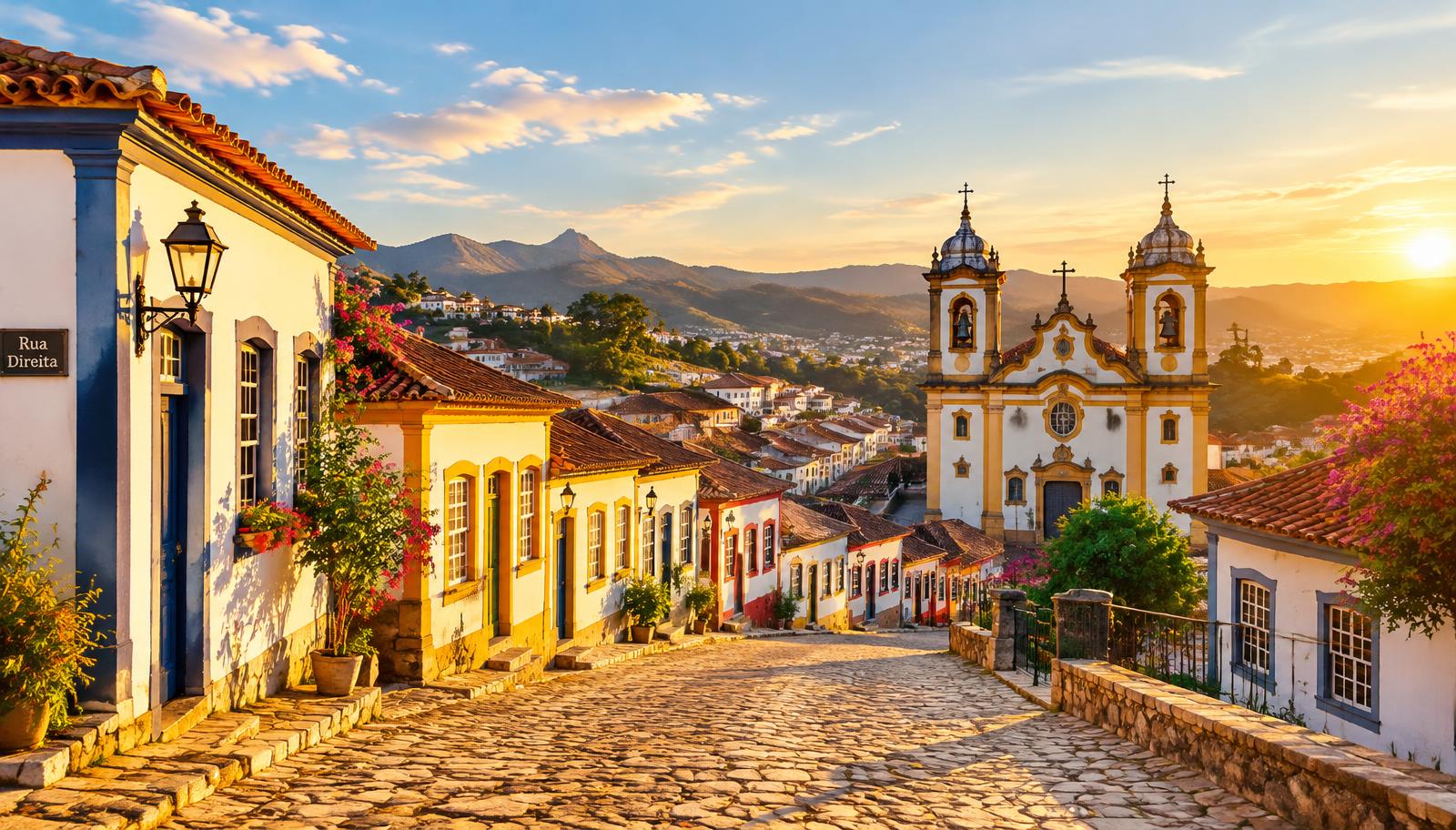 Cidade histórica mineira ao pôr do sol